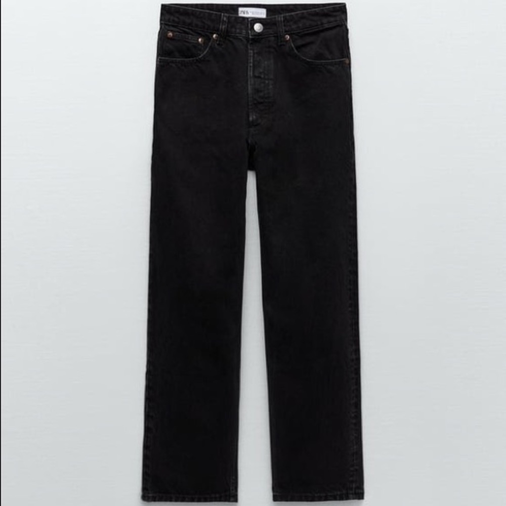 ZARA High Rise Straight Leg Jeans Black